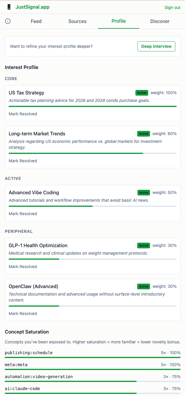 JustSignal AI interest interview