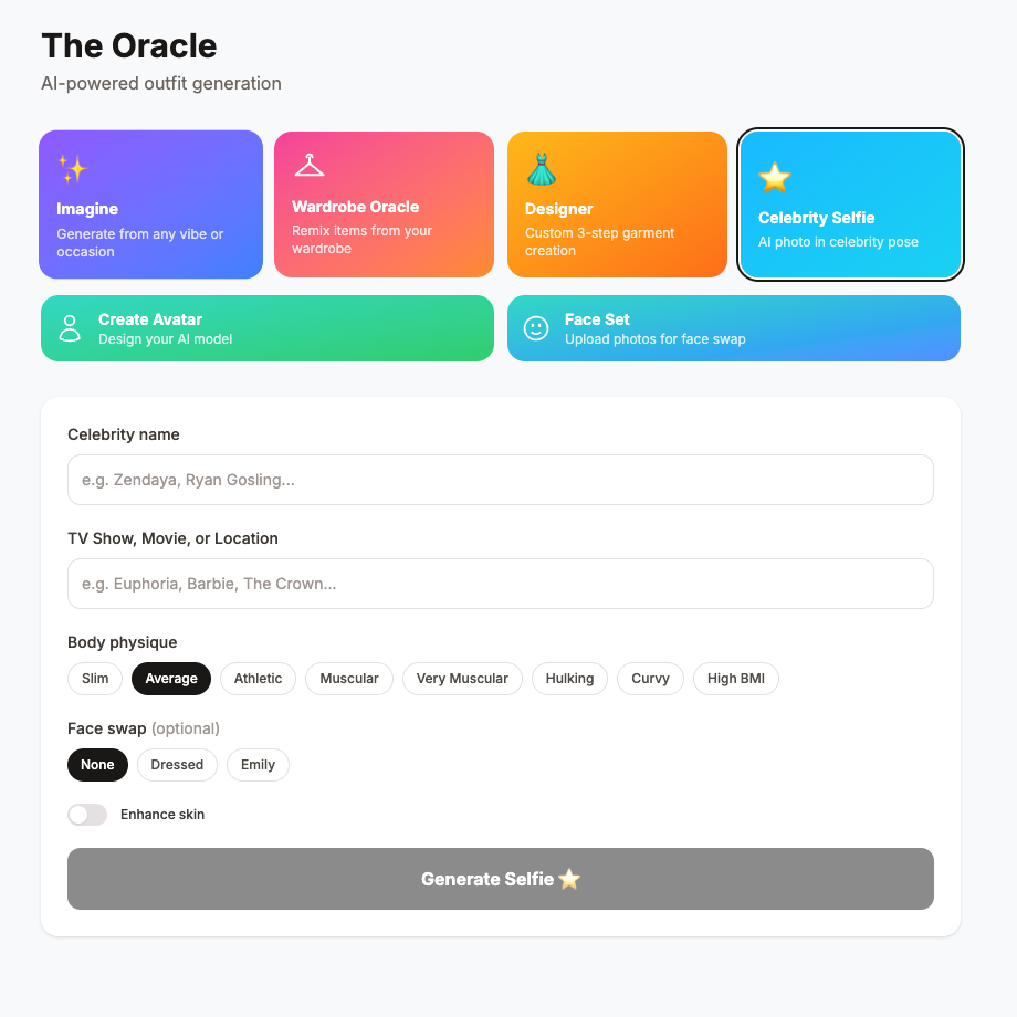 The Oracle — AI-powered outfit generation interface